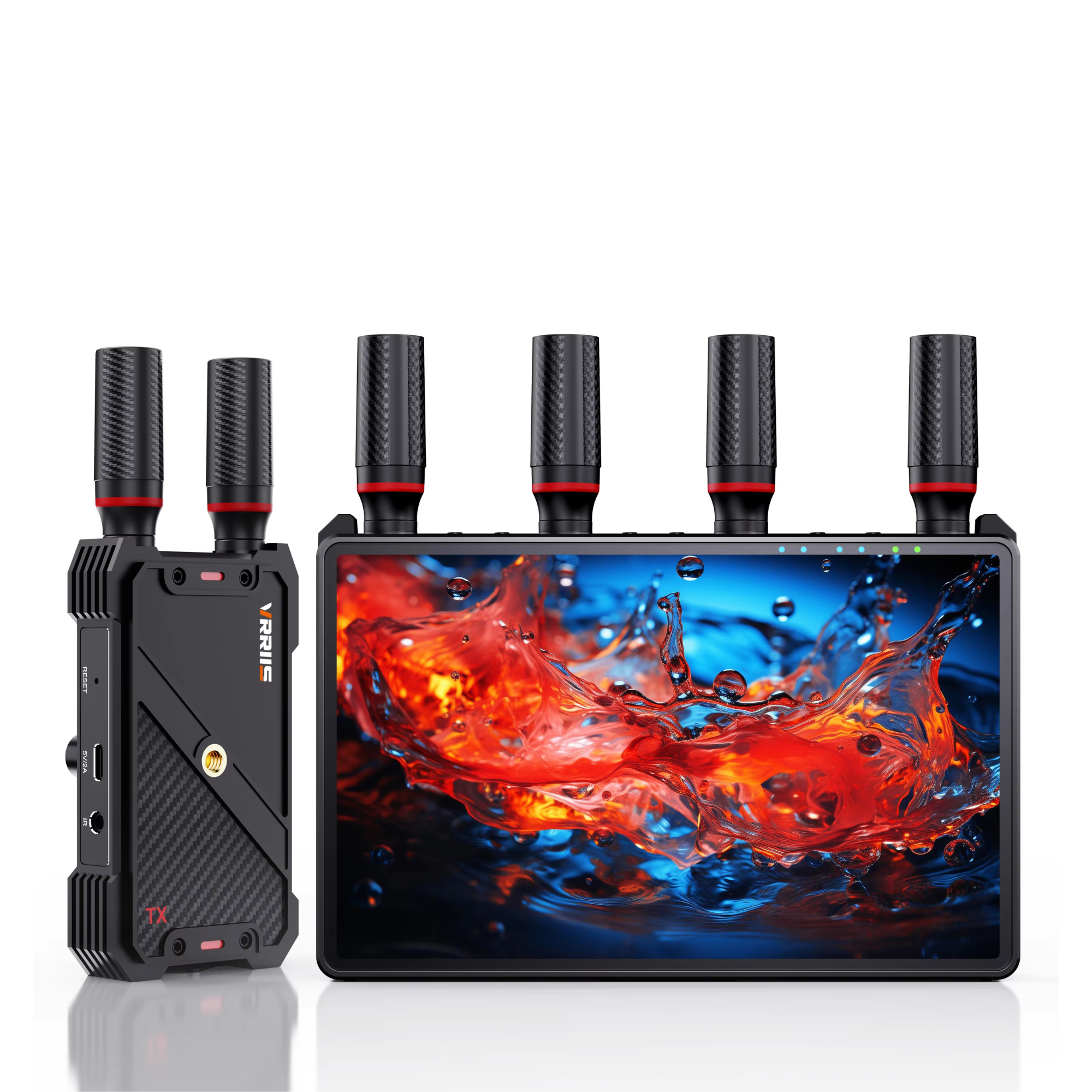 Sistema de transmissão HDMI sem fios VRRIIS WL083P — 400 m, LCD de 7", comando remoto IR, 1 transmissor para 5 recetores