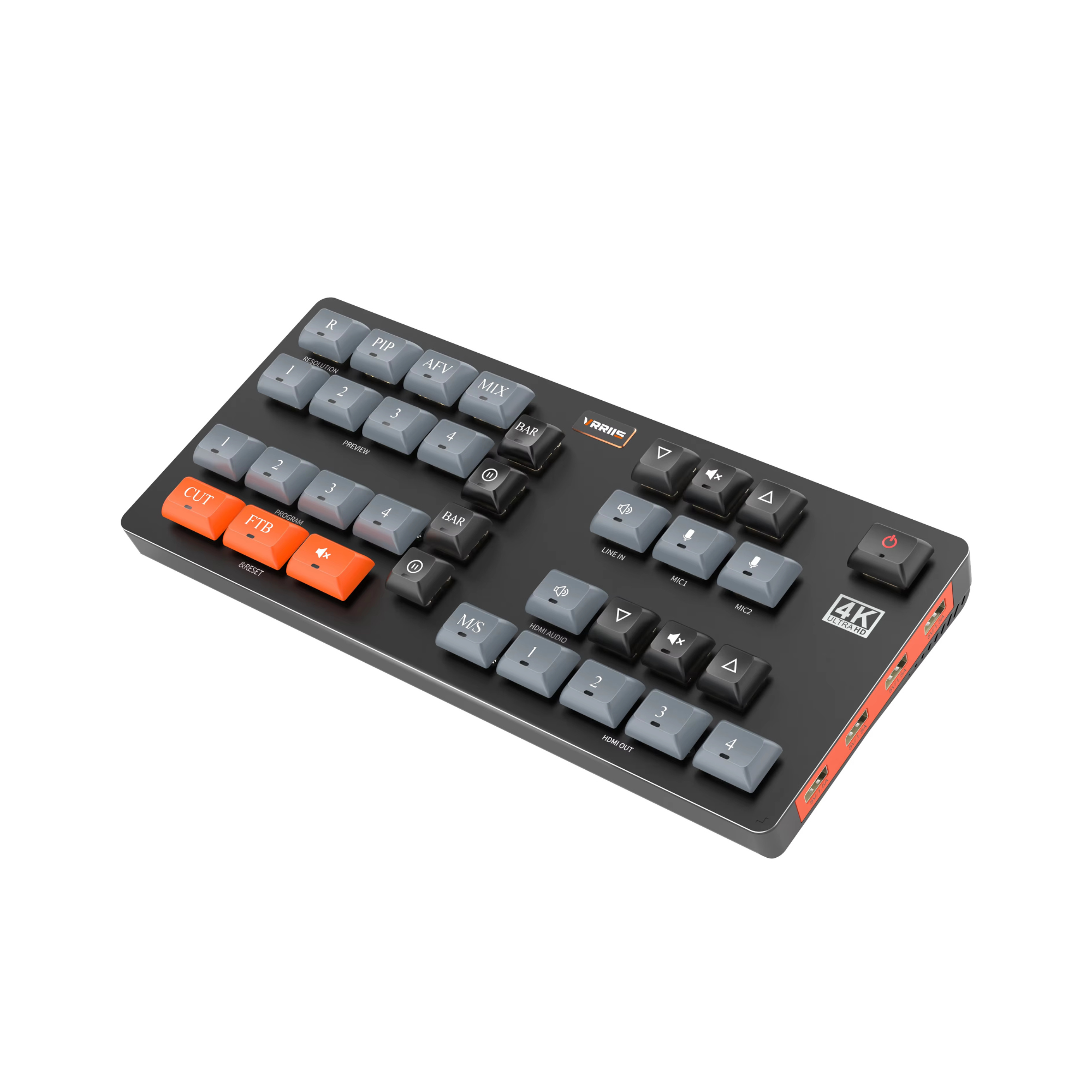 Conmutador de video 4K VRRIIS WL100 — 4 HDMI In, UVC, PIP, mezcla de audio