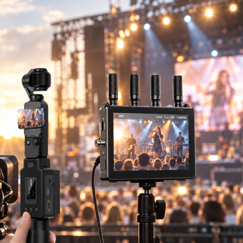 DJI Osmo Pocket 3/4, Action Wireless Video Transmitter with 7" Monitor Receiver for  500M, SDI/HDMI 1080P60, 1TX to 5RX-VRRIIS WL071 II