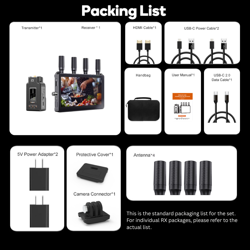 DJI Osmo Pocket 3/4, Action Wireless Video Transmitter with 7" Monitor Receiver for  500M, SDI/HDMI 1080P60, 1TX to 5RX-VRRIIS WL071 II