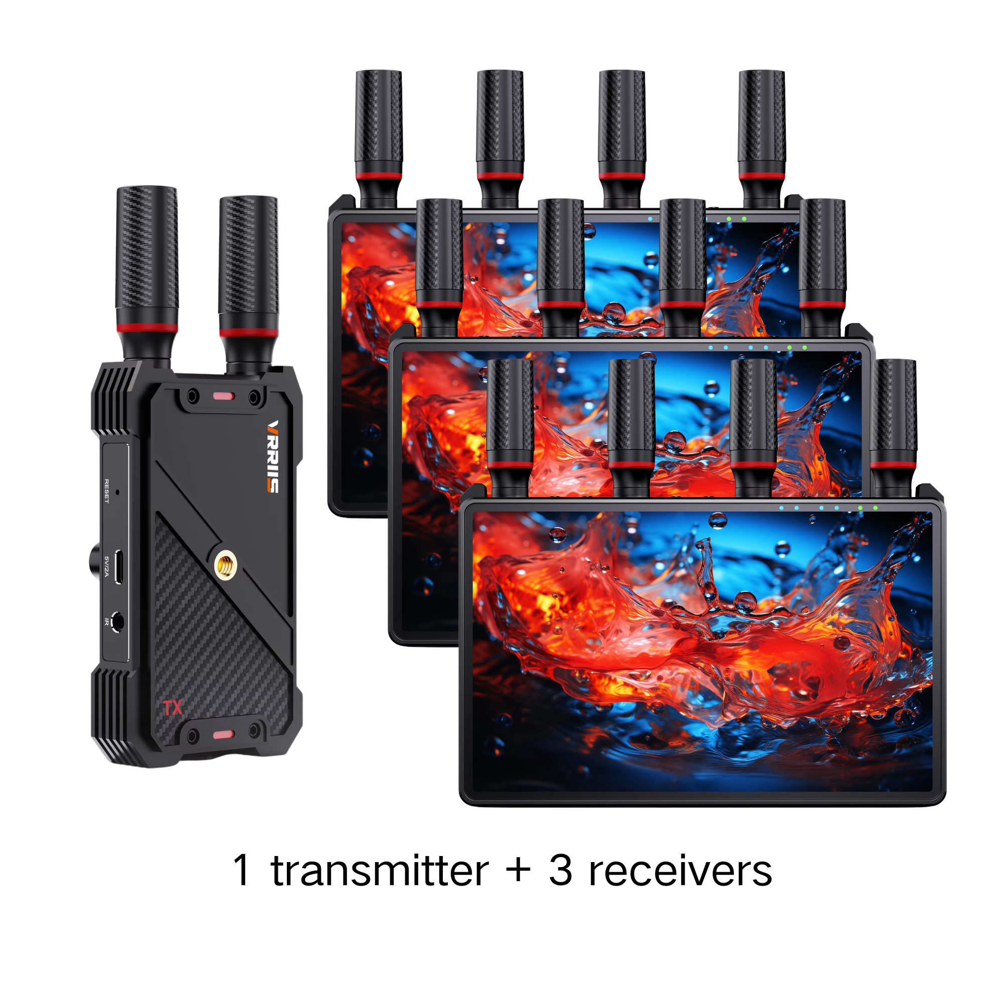 VRRIIS WL083P Wireless HDMI Transmission System — 400M, 7" LCD, IR Remote, 1TX to 5RX