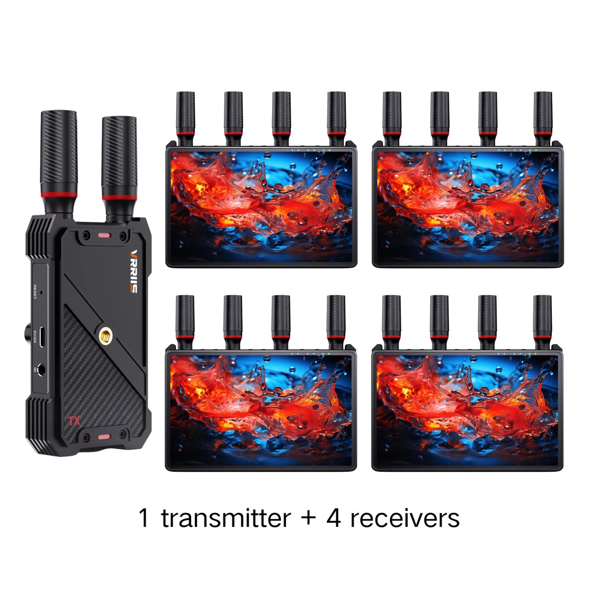 VRRIIS WL083P Wireless HDMI Transmission System — 400M, 7" LCD, IR Remote, 1TX to 5RX