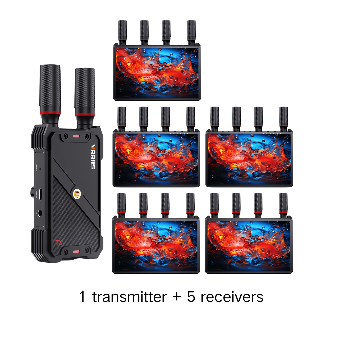 VRRIIS WL083P Wireless HDMI Transmission System — 400M, 7" LCD, IR Remote, 1TX to 5RX