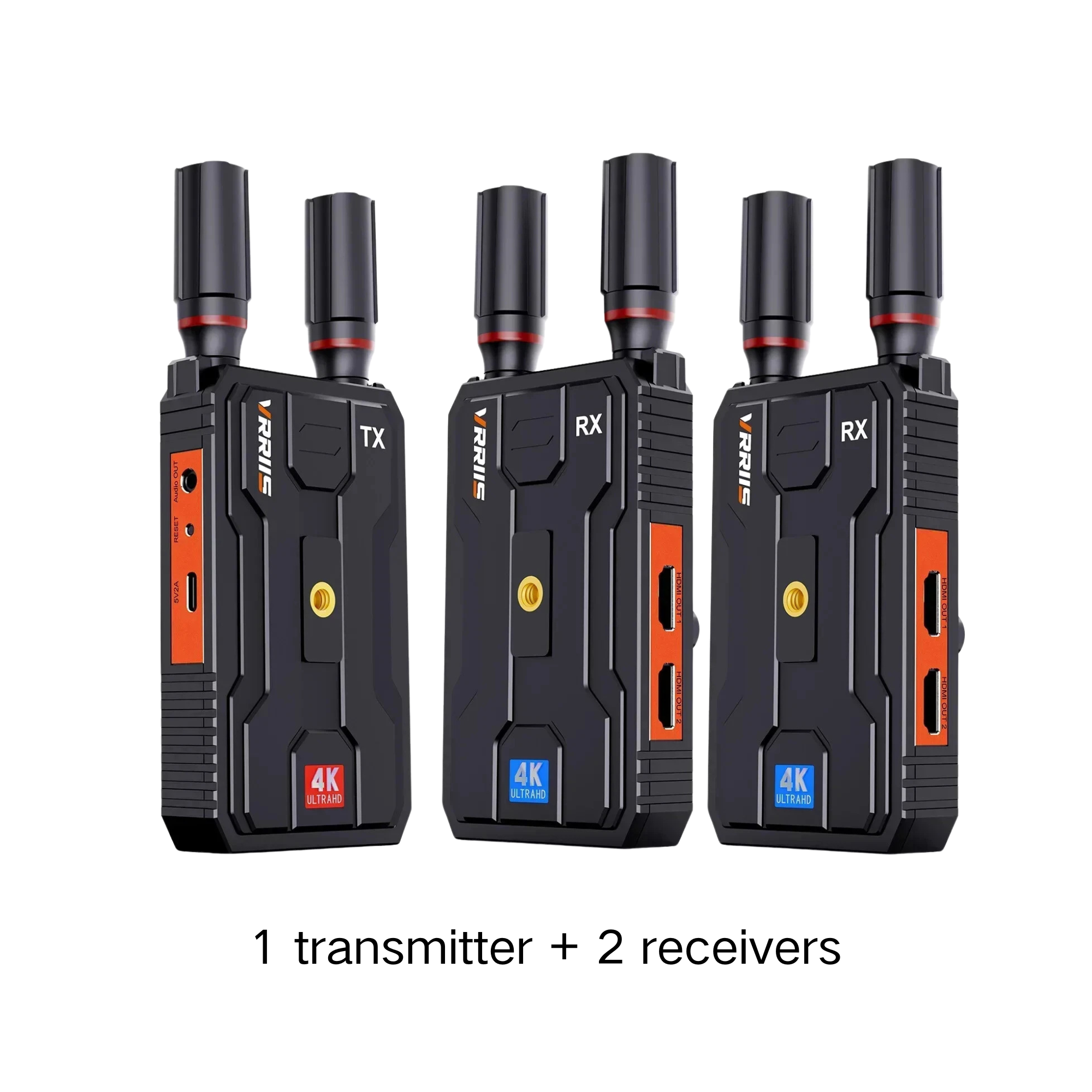 VRRIIS WL097Pro 4K Wireless Video Transmitter & Receiver — 400M, Dual HDMI Out, Audio, 1TX to 4RX