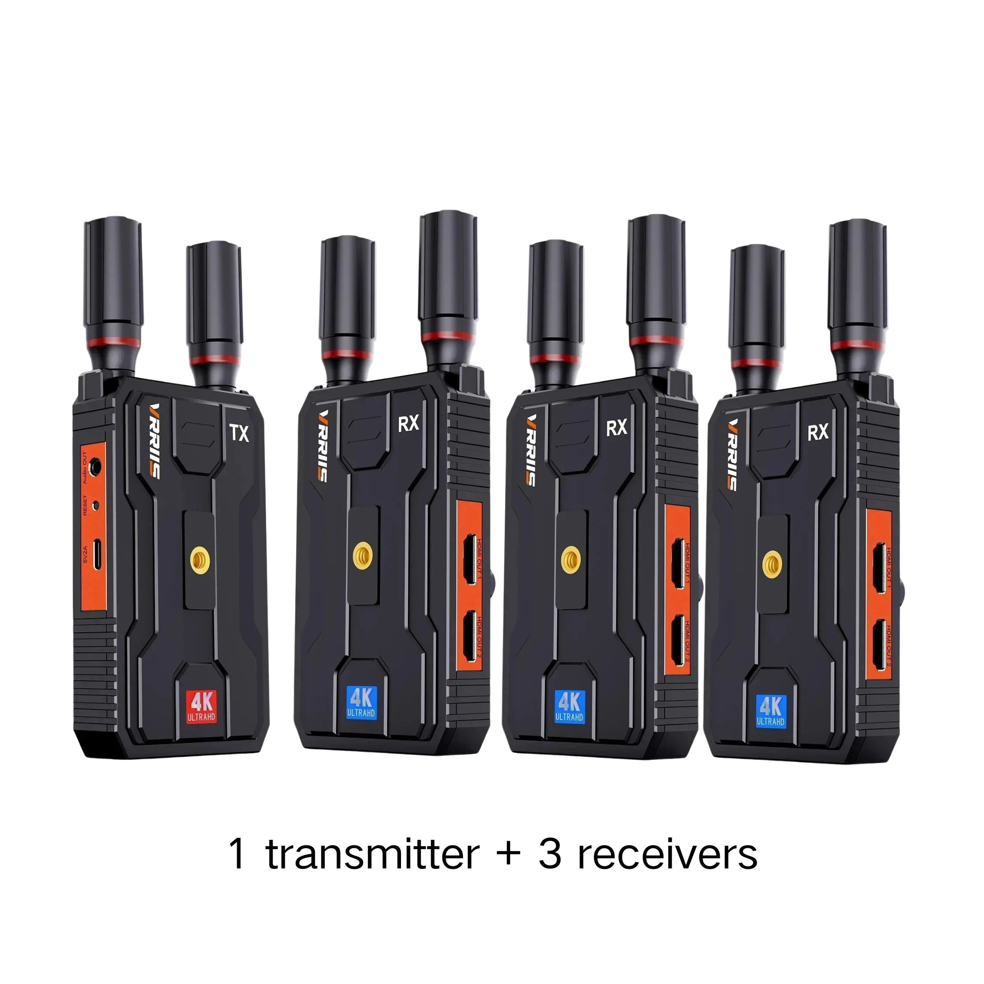 VRRIIS WL097Pro 4K Wireless Video Transmitter & Receiver — 400M, Dual HDMI Out, Audio, 1TX to 4RX