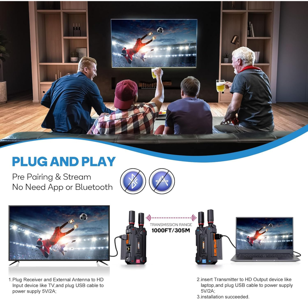 VRRIIS WL098Pro 4K Drahtloser Videosender mit SDI – 1TX bis 4RX, 305M/1000FT