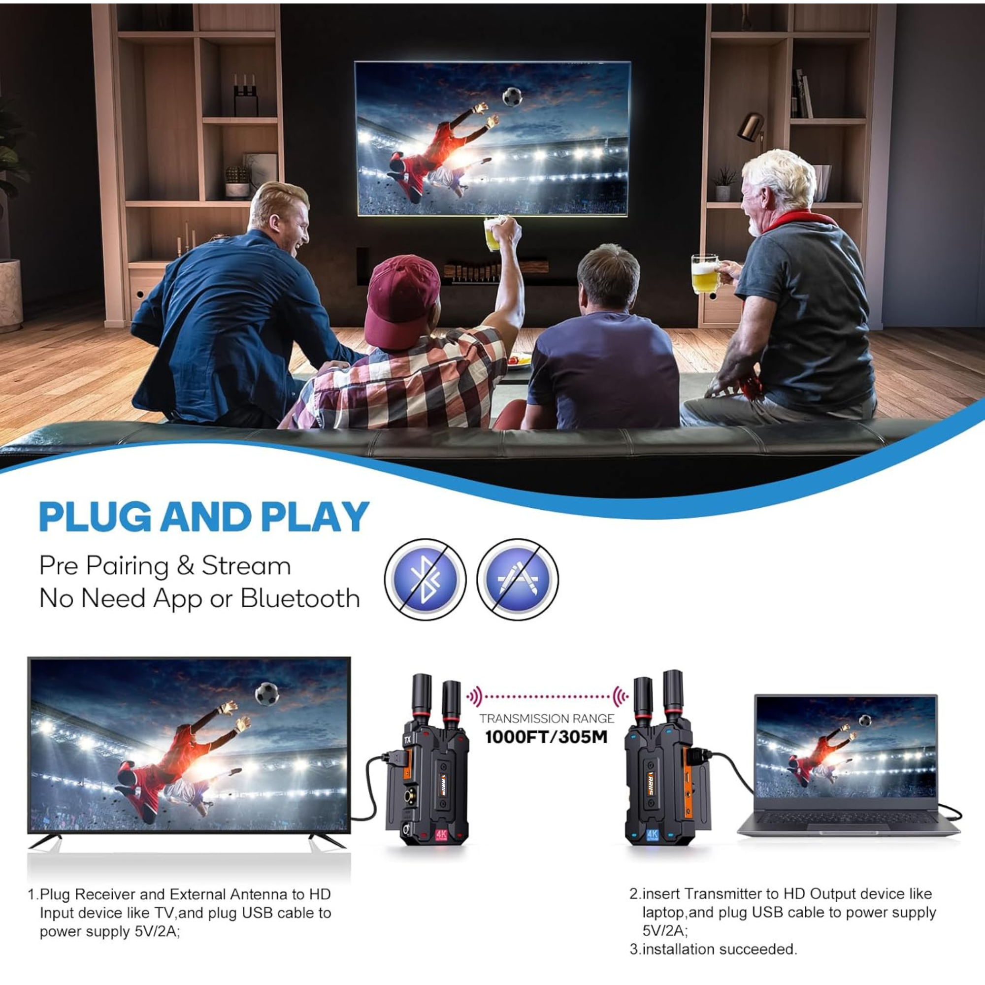 VRRIIS WL098Pro 4K Drahtloser Videosender mit SDI – 1TX bis 4RX, 305M/1000FT