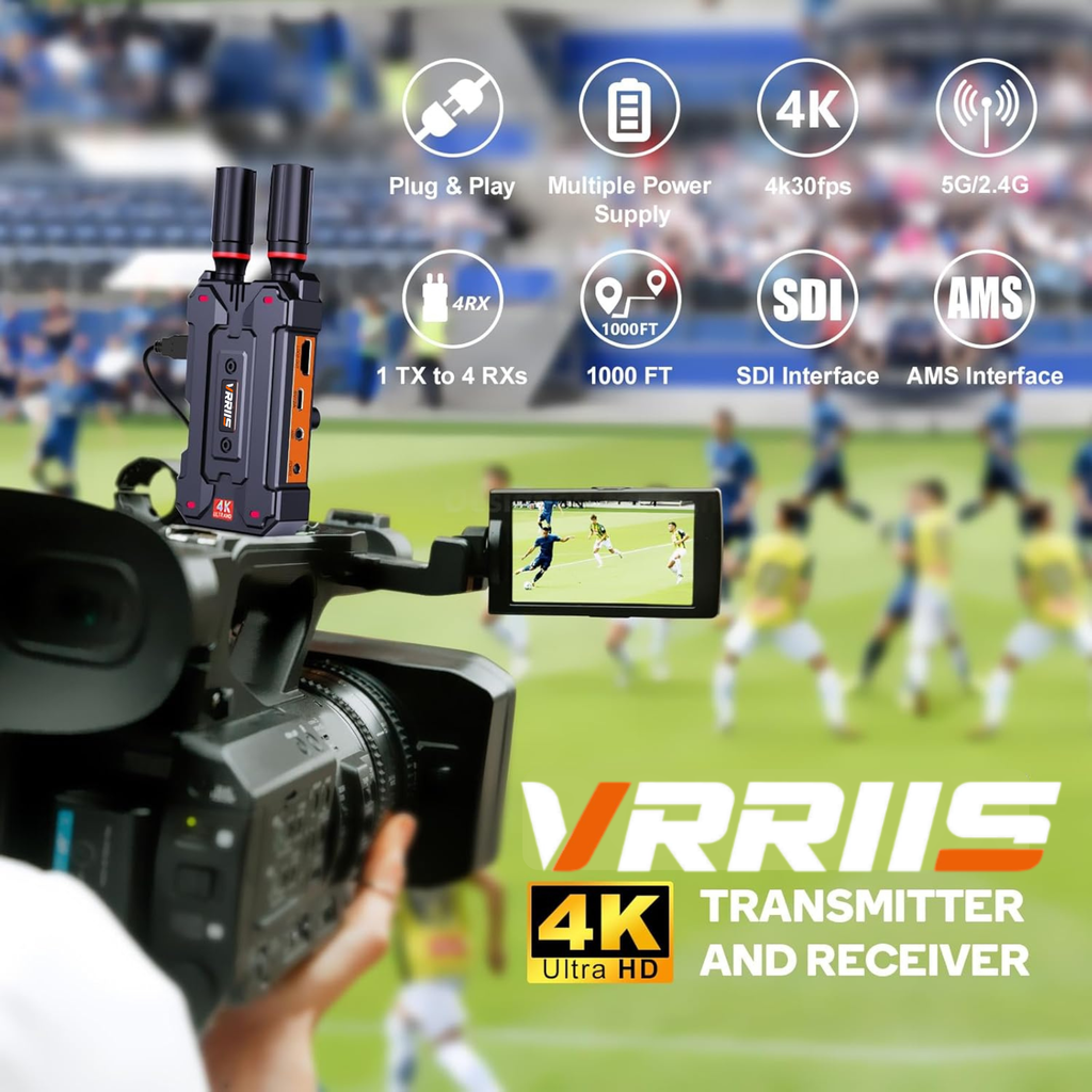 VRRIIS WL098Pro 4K Drahtloser Videosender mit SDI – 1TX bis 4RX, 305M/1000FT