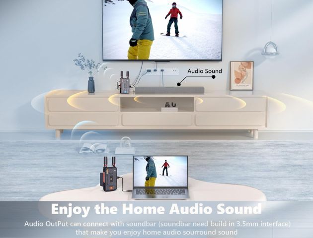 VRRIIS WL097Pro 4K Drahtloser Video Transmitter & Receiver — 400M, Dual HDMI Out, Audio, 1TX zu 4RX