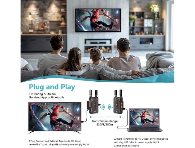 VRRIIS WL097Pro 4K Drahtloser Video Transmitter & Receiver — 400M, Dual HDMI Out, Audio, 1TX zu 4RX