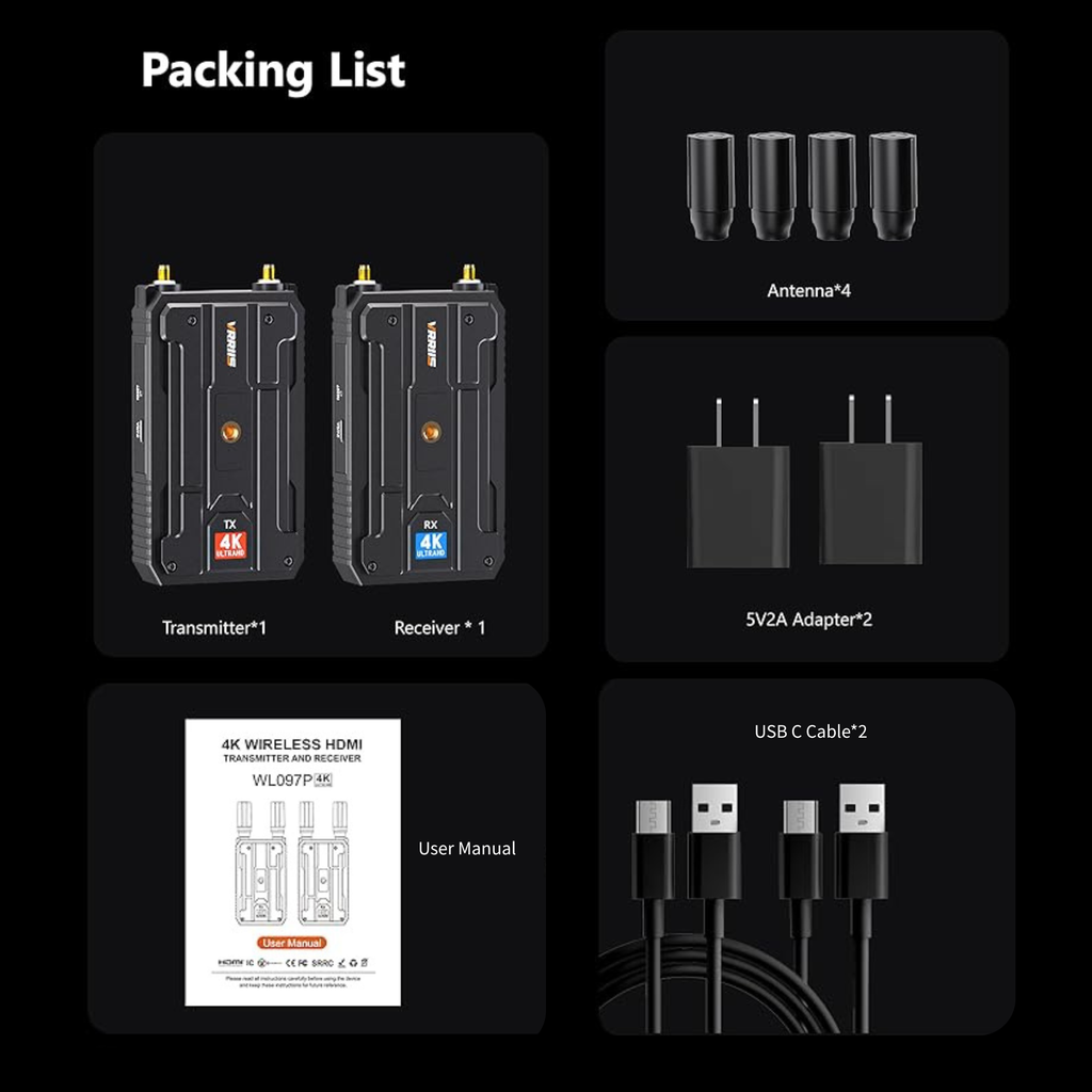 Kit de transmisor y receptor HDMI inalámbrico 4K VRRIIS WL097P