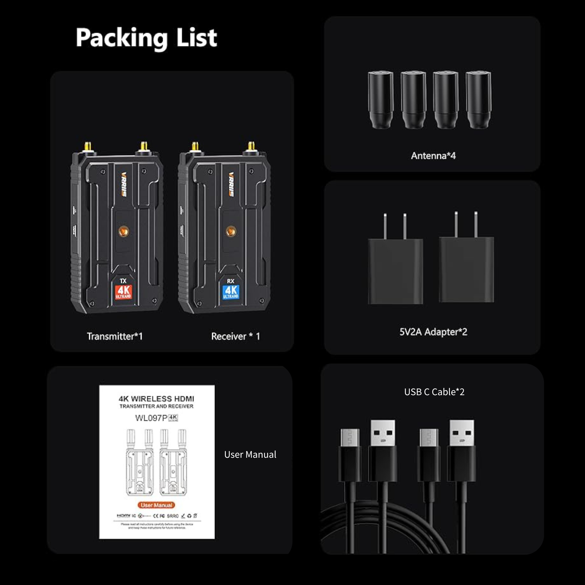 Kit de transmisor y receptor HDMI inalámbrico 4K VRRIIS WL097P
