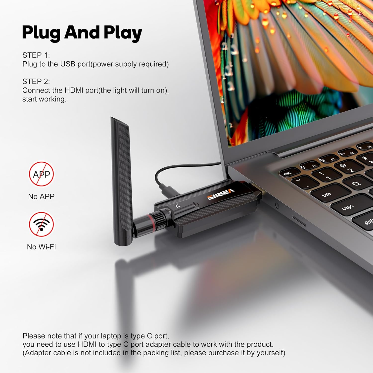 VRRIIS WL084L Wireless HDMI Transmitter and Receiver — 656FT/200M, 1080P, 1 TX to 2 RX