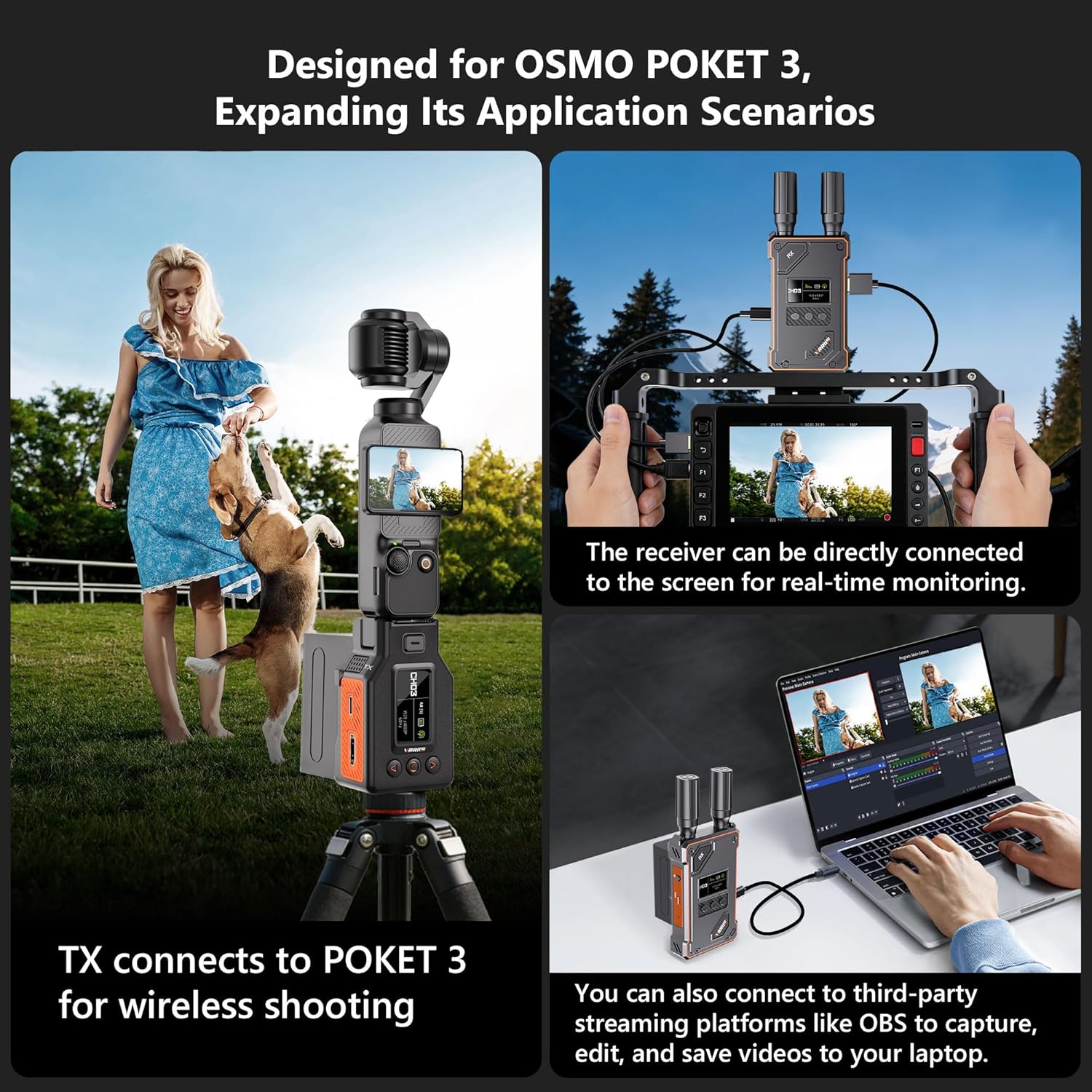 Transmisor y receptor de video inalámbrico VRRIIS WL087Pro para DJI Osmo Pocket 3/4