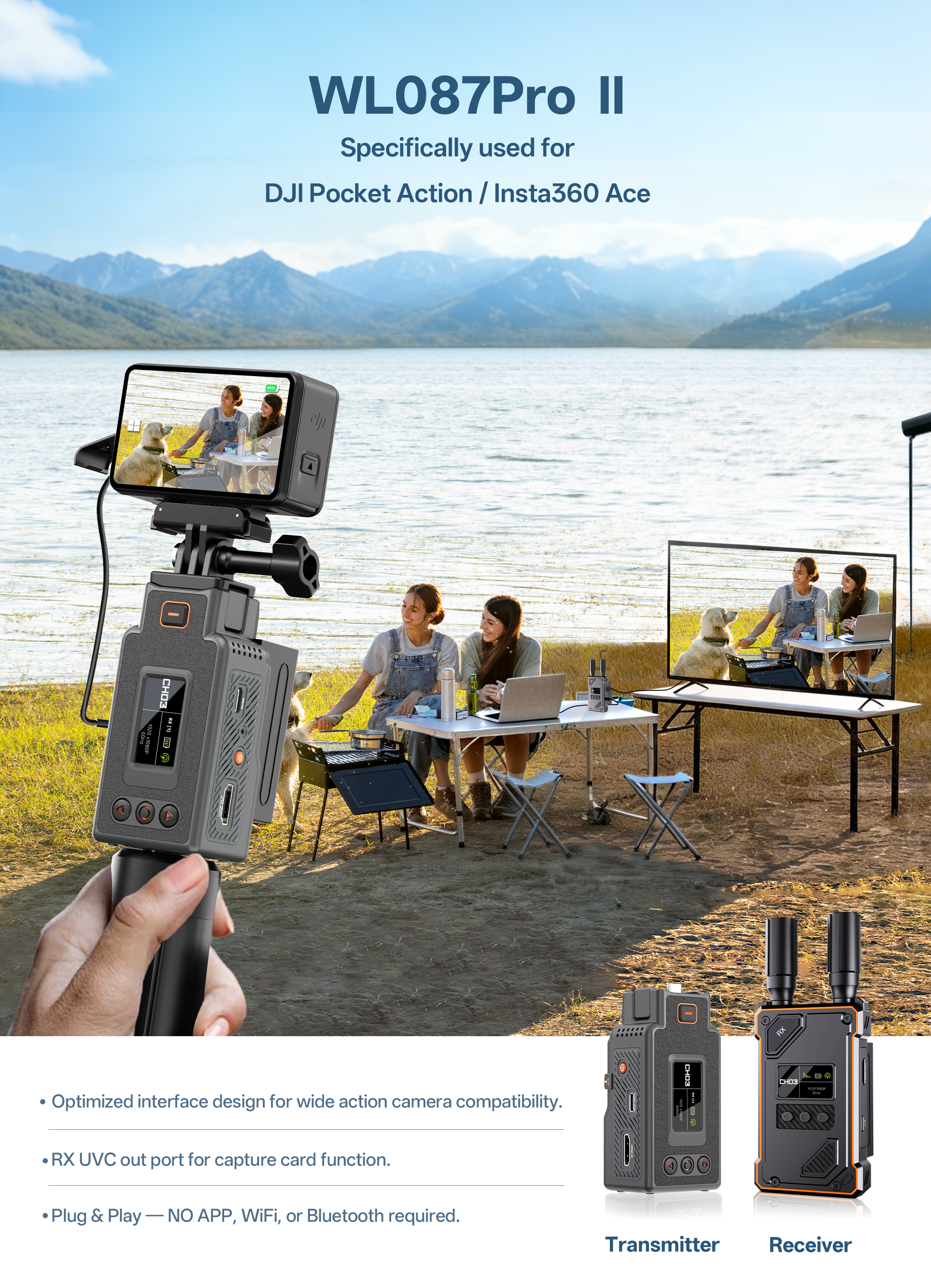 WL087PRO II Wireless-Video-Transmitter – Kompatibel mit DJI Osmo Pocket/Action & Insta360