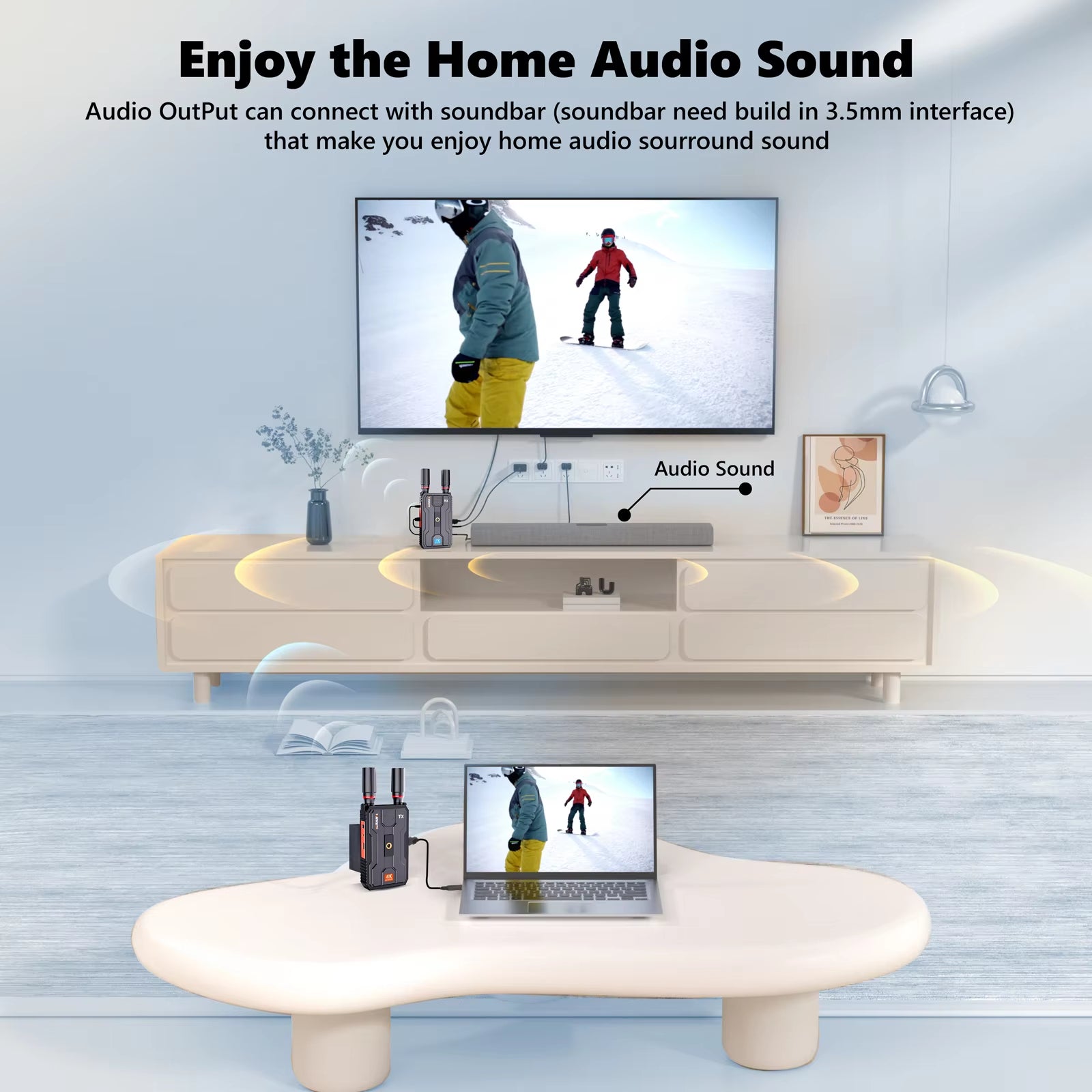 VRRIIS WL097Pro 4K Wireless Video Transmitter & Receiver — 400M, Dual HDMI Out, Audio, 1TX to 4RX