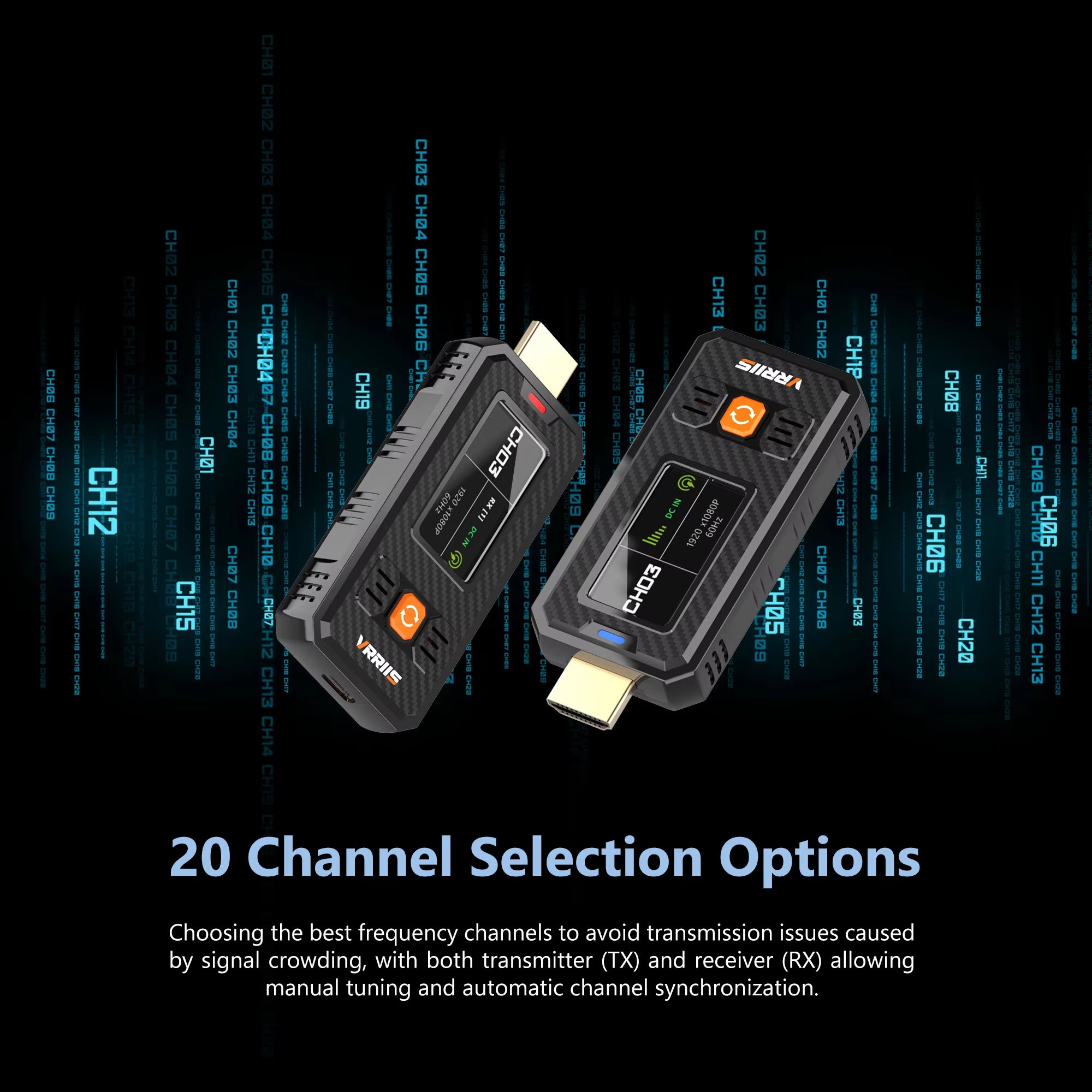 Transmissor e recetor HDMI sem fios VRRIIS WL087mini — 350 m, 20 canais, LCD, design compacto