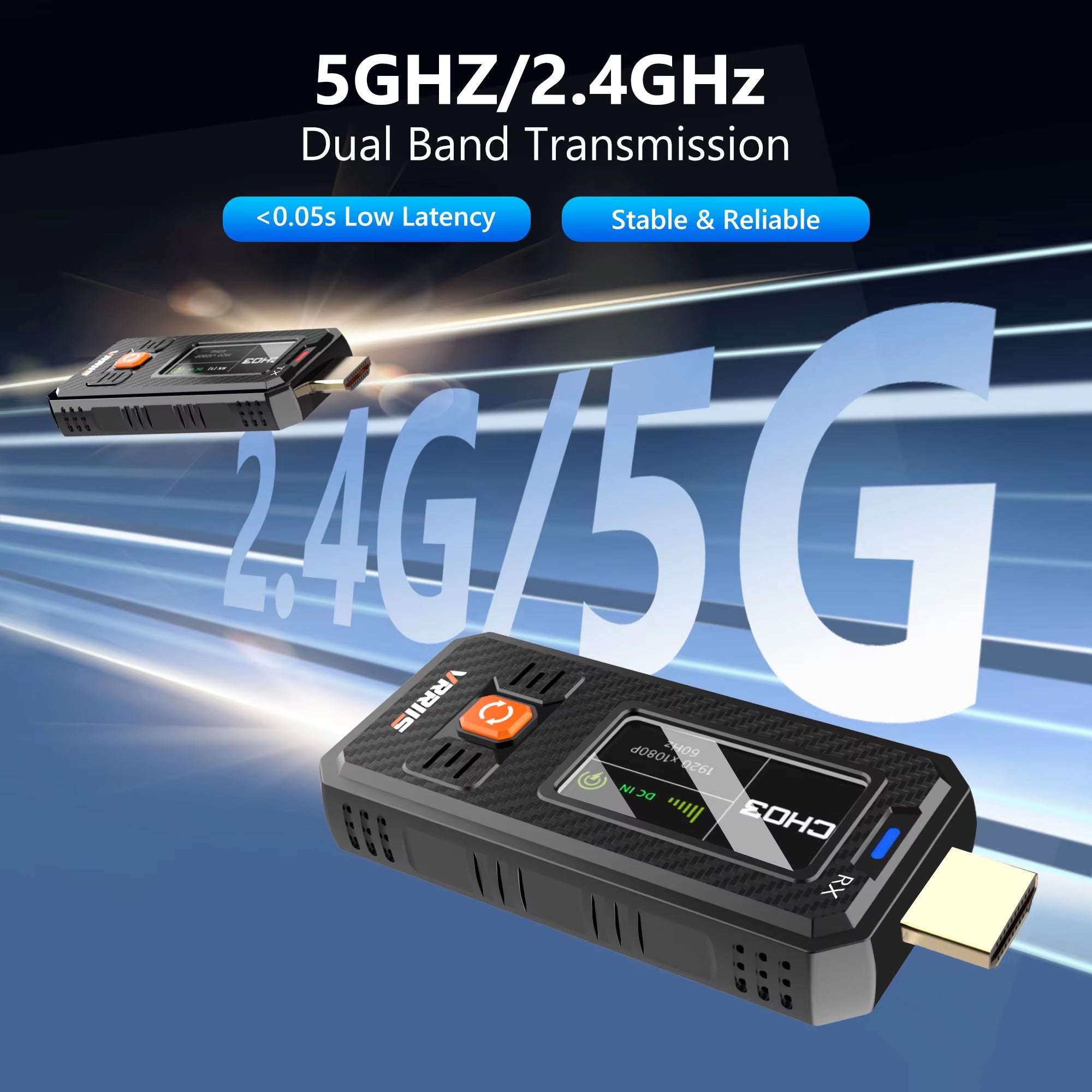 Transmissor e recetor HDMI sem fios VRRIIS WL087mini — 350 m, 20 canais, LCD, design compacto