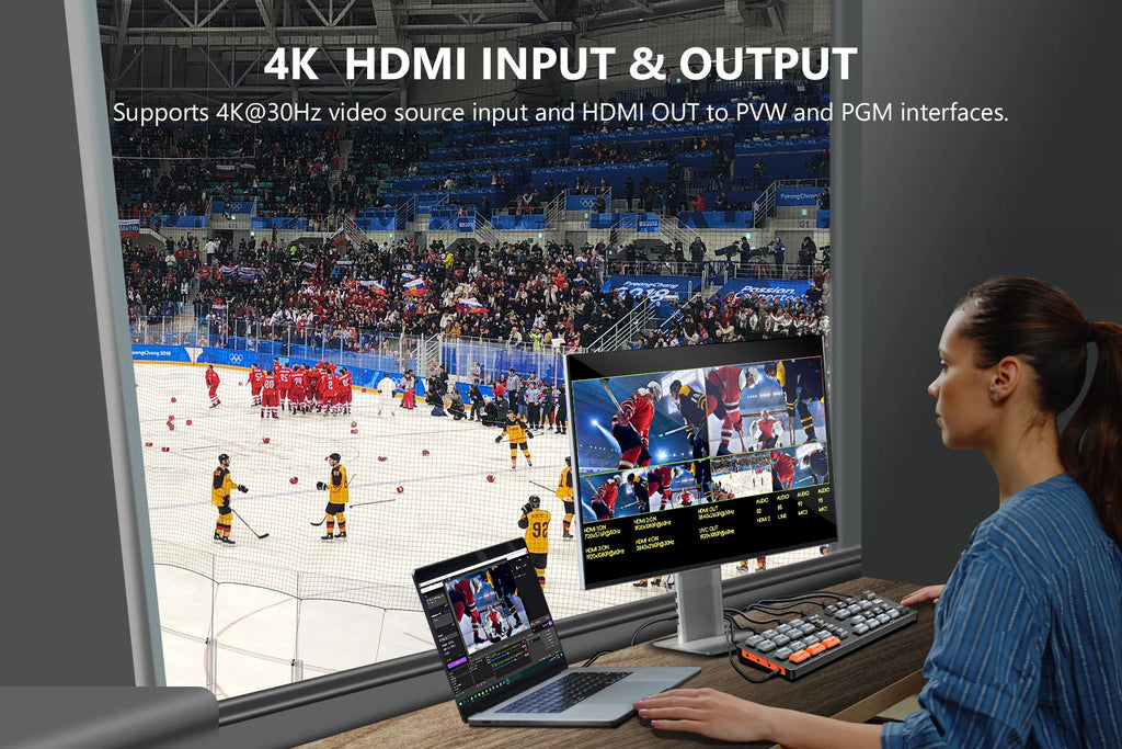 VRRIIS WL100 4K Video Switcher — 4 HDMI In, UVC, PIP, Audio Mixing