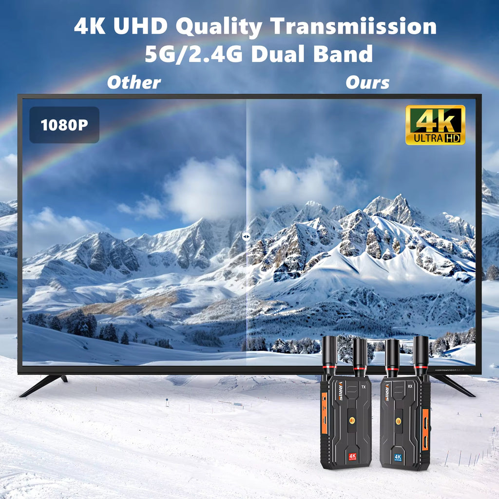 VRRIIS WL097Pro 4K Drahtloser Video Transmitter & Receiver — 400M, Dual HDMI Out, Audio, 1TX zu 4RX