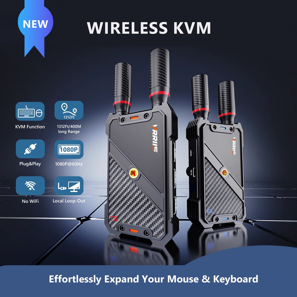 VRRIIS WL082K Wireless HDMI Transmitter Receiver with KVM — 1080P, 400M/1300FT, 1 TX to 5 RX